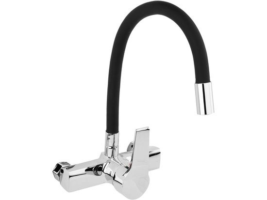 WALL MOUNTED KITCHEN FAUCET WITH BLACK FLEXIBLE SPOUT