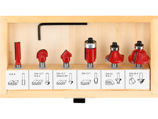 CORTADORES PARA MADERA WIDI, VÁSTAGO FI 6 MM, JUEGO. 6 PIEZAS