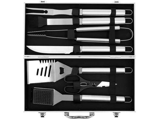 BBQ SET IN METAL BOX, 7PCS, STAINLESS STEEL