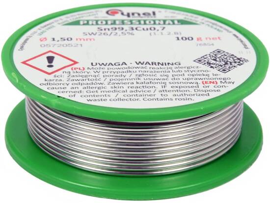 LEGANTE, FILO PER SALDATURA SENZA PIOMBO CON FLUSSO SU BOBINA 1,5 MM, 100 G, SN99,3CU0,7