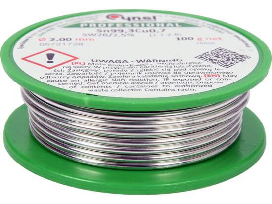 LEGANTE, FILO PER SALDATURA SENZA PIOMBO CON FLUSSO SU BOBINA 2,0 MM, 100 G, SN99,3CU0,7