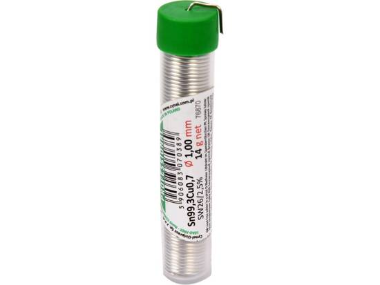 AGLUTINANTE, ALAMBRE DE SOLDADURA SIN PLOMO CON VIAL DE FUNDENTE DE 1,0 MM, 14 G, SN99,3CU0.7